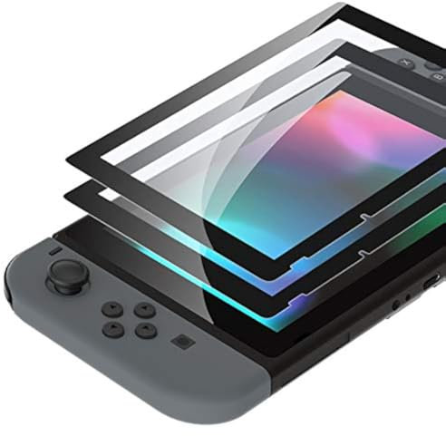 eXtremeRate Vetro Temperato per Nintendo Switch,2 Pezzi Pellicola Protezione Trasparente HD Chiaro,Antigraffio,Anti-Impronta Digitale,Infrangibile,Senza Bolle-Nero