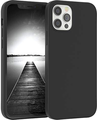 EAZY CASE Premium Silikon Handyhülle kompatibel mit iPhone 12/12 Pro, Slimcover mit Kameraschutz und Innenfutter, Silikonhülle, Schutzhülle, Bumper, Handy Case, Hülle, Softcase, Schwarz