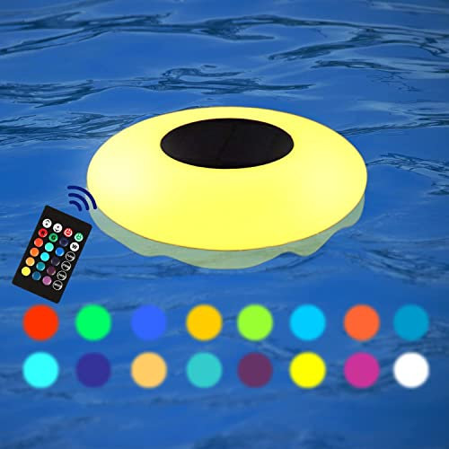 Floating Solar Pool Light, Floating Pool Lights Outdoor Garden Night Lights, 16 Color LED RGB Waterproof Globe Lamps Decorations for Above Ground Swimming Pool, Patio, Garden, Lawn, Beach (9.8INCH)