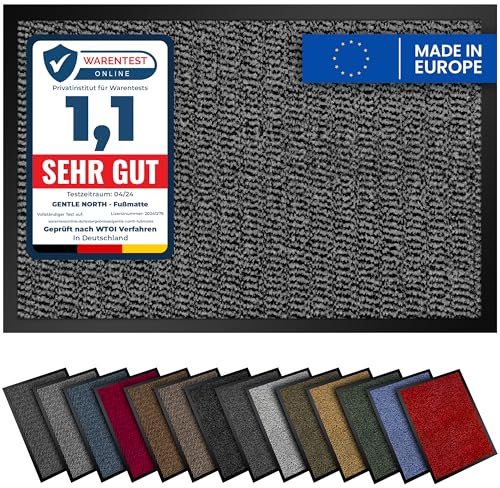 Hochwertige Fußmatte hellgrau schwarz 40x60cm groß für Innen & Außen - Schmutzfangmatte rutschfest, waschbar & wetterfest - Fussmatte für Eingangsbereich & Aussenbereich - Läufer Flur dünn