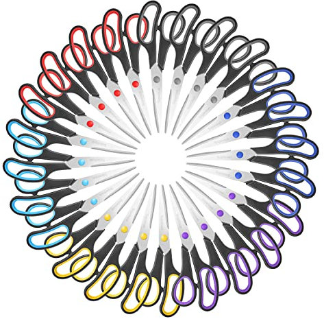 Scheren Großpackung 24 Stück, 20.3 cm Schere Allzweck-Komfort-Griffe scharfe Schere für Büro, Zuhause, Schule, Handwerk, Nähstoffbedarf, Hoch-/Mittelschule, Studenten, Schere, Rechts-/Linkshänder