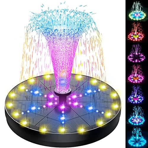 SZMP 4W Fuente Solar para Estanque 60 Leds Colorido, 2025 Nuevo Bomba de Agua Solar, Fuente con Baterías 4000mAh, 8 Boquillas para Estanque de Jardín, Exterior, Baño para Pájaros, Piscina, Césped