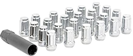 Rough Country 24-Piece Lug Nut Set - M14x1.5 Thread, Bulge Acorn Style, Chrome Lug Nuts with Socket Key, Corrosion-Resistant for Aftermarket Wheels
