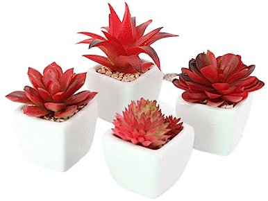 XIZHI Lot de 4 Mini Plantes succulentes artificielles en céramique pour décoration d'intérieur, décoration de Jardin (Rouge)