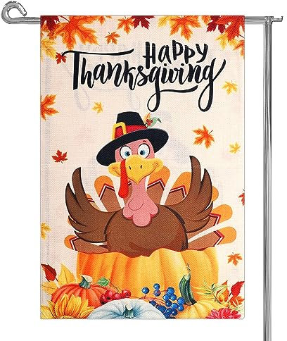 Thanksgiving Gartenflagge, 30x45cm Sackleinen Herbst Flagge Herbst Kürbis Truthahn Ahornblatt Garten Flagge für Den Hof Draußen Als Thanksgiving Dekoration