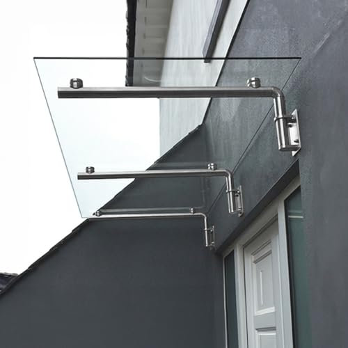 MonsterShop 1800 x 800mm Glass Canopy, 3 Stainless Steel Brackets, Front/Back Door Porch Shelter