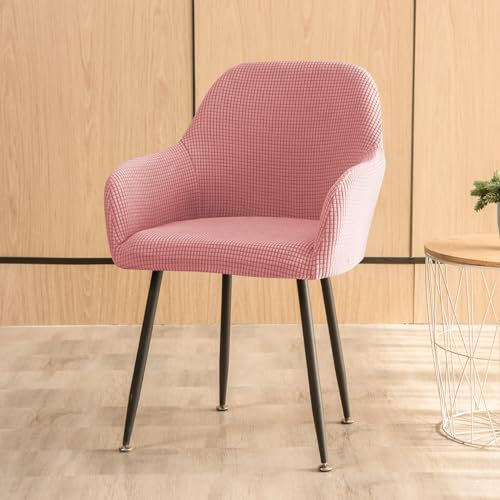 Oemmn Stuhlhussen mit Armlehne, 1 Set Jacquard Strech Esszimmerstühle Bezug Abnehmbare Waschbar Antirutsch Stuhlbezug Küchenstühle Hussen für Stühle Elegante für Wohnzimmer Büro (Rosa)