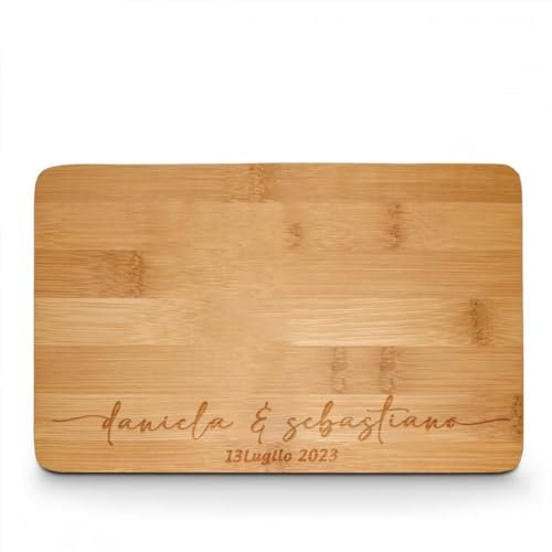 Tagliere in Legno Personalizzato con Nomi e Data Idea Regalo Originale SanValentino Coppia Amore Festa Della Mamma Compleanno Natale Incisione Personalizzata Accessori Cucina Multiuso 20x12cm