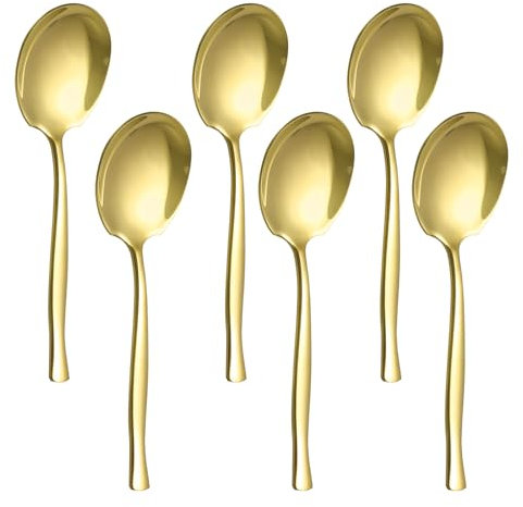 Teyyvn Set of 8 Stainless Steel Buffet Serving Spoon, Large Serving Spoon, Gold