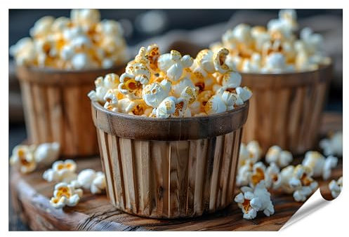 islandburner Prime XXL - Póster con diseño de cuenco de madera con palomitas de maíz en una mesa de cine en casa con palomitas de maíz