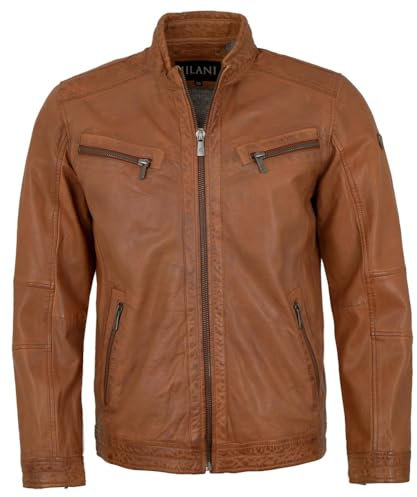 Jilani - Herren Echtleder Lederjacke Lammnappa Cognac Größe 56