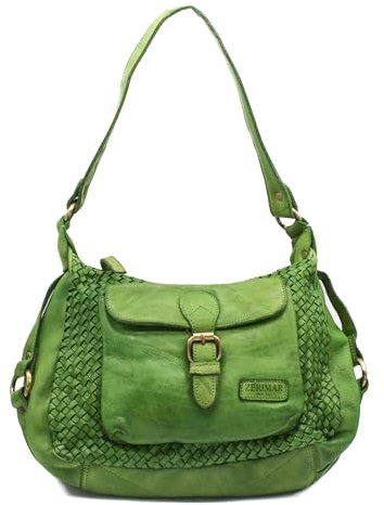 Zerimar Geflochtene Umhängetasche für Damen | Handtasche aus echtem Leder mit Reißverschluss und abnehmbarem Schultergurt | Damen-Ledertaschen mit 3 Taschen | Grün