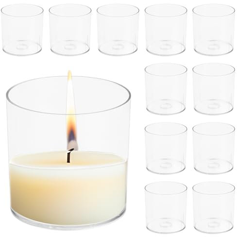 Dokeno 12er Kerzengläser Teelicht, Votivkerzenhalter, Klare Teelichthalter Set, Plastik Kerzengläser für Hochzeit Deko Wohnzimmer Tischdeko