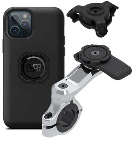 Quad Lock Motorcycle Handlebar Phone Mount PRO Chrome Kit with Vibration Dampener and iPhone 12/12 PRO MAG Case