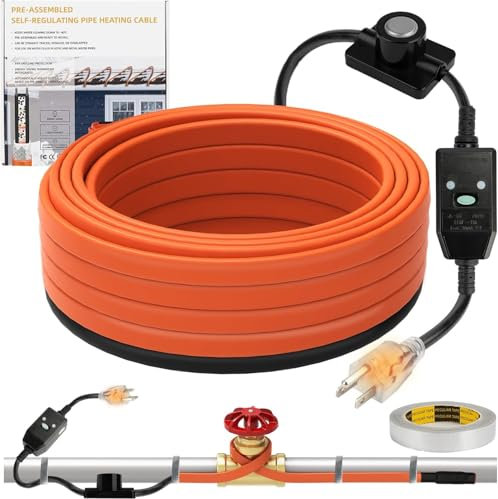 XDOVET Heizband für Wasserrohre mit Thermostat 12M, Selbstregulierendes Heizkabel Frostschutz Wasserrohrheizkabel für Metall- und Kunststoffrohre 220V 25W/M