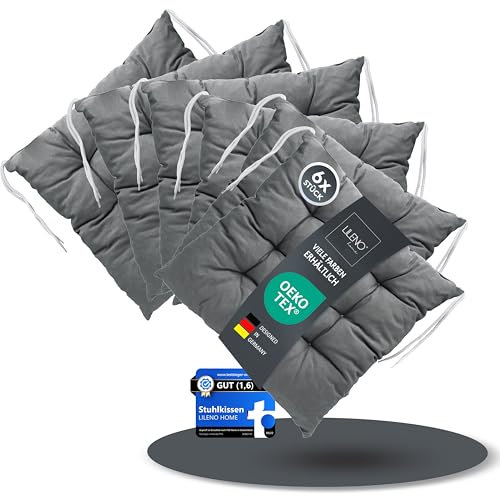 LILENO HOME 6er Set Wende Stuhlkissen Anthrazit (40x40x6 cm) - Streifen Sitzkissen für Gartenstuhl, Küche oder Esszimmerstuhl - Indoor u. Outdoor Stuhlauflage als Stuhl Kissen (Linda FUM)