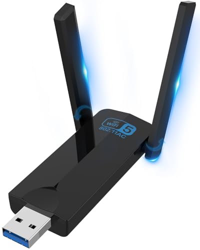 Adaptador inalámbrico USB 3.0 WiFi para PC de computadora, AC 1300Mbps USB WiFi de doble banda adaptador de red para PC con 400Mbps/2.4G 867Mbps/5G, antenas dobles de 5Dbi, dongle inalámbrico WiFi