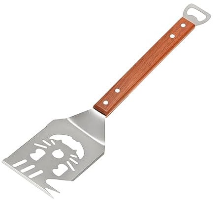 NEWHE Couverts de barbecue multifonction 7 en 1 avec manche en bois et spatule en acier inoxydable | Cadeaux de barbecue pour hommes et fans de barbecue (ensemble d'accessoires de barbecue de qualité