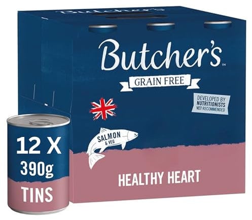 Butcher's Grain Free Healthy Heart Dog Food, Salmon and Vegetables, 12 x 390g Tins by KINBOS