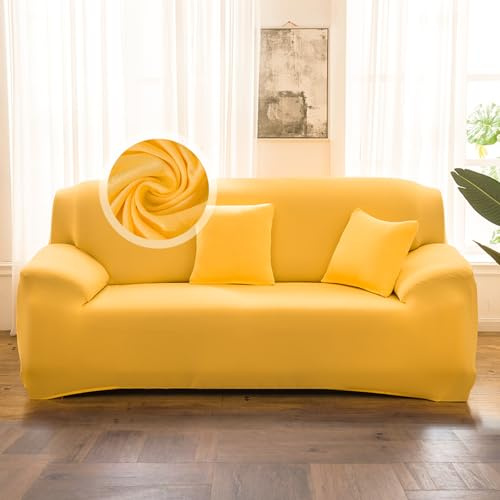 VanderHOME Sofa Überzug 3 Sitzer, Einfarbiger Stretch Sofahusse, Sofaschoner rutschfest, Couch Bezug Schutz Katze, Maschinenwaschbarer Couchschoner (3 Sitzer, Gelb)