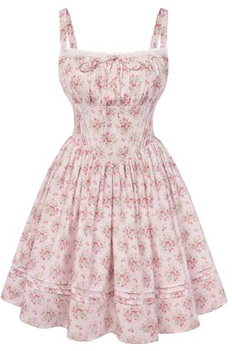 SCARLET DARKNESS Women Summer Dresses Floral Mini Corset Dress Beach Party Sleeveless Spaghetti Strap A-Line Sundress Pink Floral XL