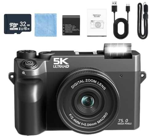 Divento Digital Camera 5K 75MP Compact with Wi - Fi, 64GB Card, 18x Zoom - Ideal for Adult Beginners' Photography, Vlogging & Travel