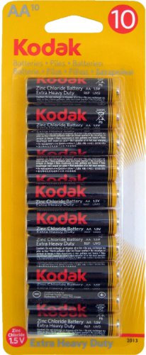KODAK Super Heavy Duty AA Power Type Zinc Disposable Batteries - Pack of 10, 500 g