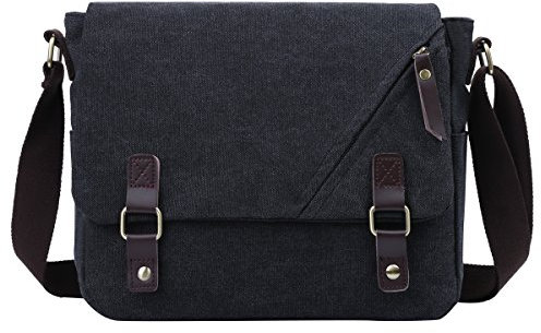 Eshow Men Messenger Bag canvas laptop Shoulder Bag for Men 14 inch Tablet Messenger Briefcase Work MacBook Pro Crossbody Bag Satchel for Casual Business School Travelling (Black-831)