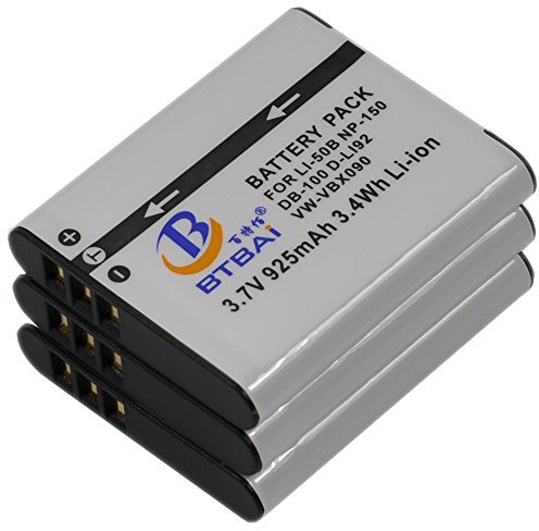 BTBAI 3x D-Li92 Battery for DLi92 D-L192 DL192 D-BC92 DBC92 Optio I10 I-10 RX18 RX-18 RZ10 RZ-10 RZ18 RZ-18 WG-1 WG1 WG-2 WG2 WG10 WG-10 WG20 WG-20 WG3 WG-3 WG30 WG-30 30W WG-4 WG5 WG-5 X70 X-70 k1a