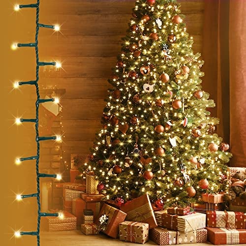 ANSIO® Christmas Tree Lights 1500 LED 37.5m/123ft - Warm White Cluster Compact Lights for Indoor & Outdoor Decorations Fairy Lights with Timer for Xmas Garden & Party | Mains Powered Green Cable