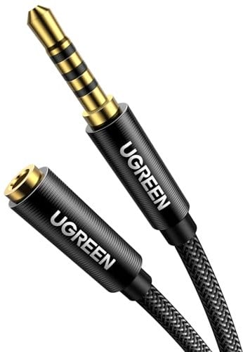UGREEN Cavo Prolunga Jack 3,5mm con Microfono Cable Aux 4 Poli in Nylon Audio Stereo Maschio a Femmina Compatibile con Switch, Altoparlante, SmartPhone, PC, Cellulare (1M)