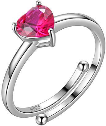Aurora Tears July Birthstone Adjustable Rings Love Heart 925 Sterling Sliver Heart-shaped Birthstone Open Ring Birth Stone Jewelry Gifts for Women and Men DR0121R