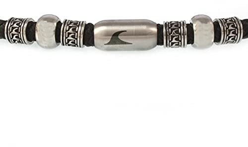 WAVEPIRATE® Echt Leder-Halskette ATOLL F Schwarz Silber 48 cm Edelstahl-Verschluss in Geschenk-Box Surfer Herren Männer