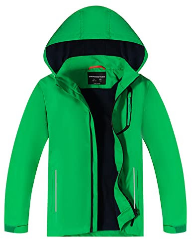 YoungSoul Manteaux Imperméables Garçon - Coupe Vent Doublé Polaire Fille - Veste de Pluie avec Capuche Amovible - Vert - 9-10 ans/Taille 140