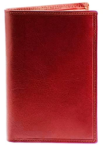 Charmoni - Grand Portefeuille - Portefeuille Homme - Protection Anti RFID - 4 Volets - 7 Carte Bleu, permis Conduire, Carte Grise, Papier, Monnaie - Cuir Vachette (Cuir Collet Vache, Rouge)