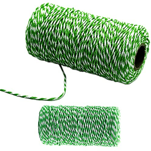 100 m de ficelle de coton pour loisirs créatifs, tricot, suspension murale, jardinage et emballage cadeau - Vert foncé et blanc - 1,5 mm