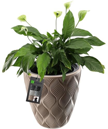 KADAX Macetero con inserción y asas, macetero de plástico en 5 tamaños, maceta resistente a los rayos UV, jarrón alto resistente a la intemperie, maceta con efecto 3D (beige 39 cm)