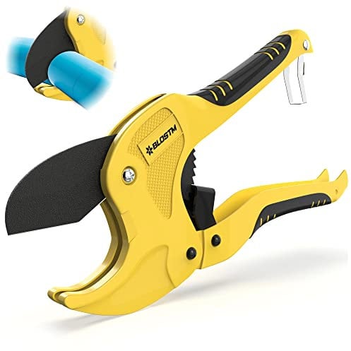 BLOSTM Cortador de tubos de plástico – Cortadores de tubos de trinquete resistentes con capacidad de corte de 42mm de diámetro exterior para tubos de PVC, PEX, PPR y mangueras de goma