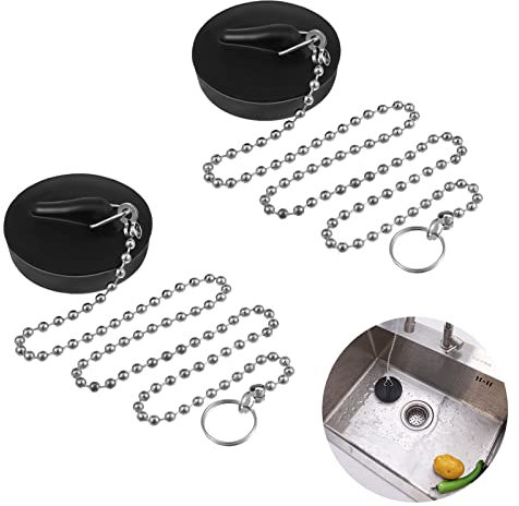 Fuyamp 2 Pcs Drain Stopper Sink Plug, Universal Bath Plug with Stainless Steel Chain and S-Shaped Hook,Drain Stopper For Bathtub Sink Bathroom Kitchen Home(Size 42mm To 45mm, Chain 45cm)