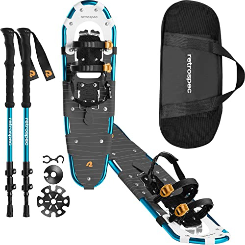 Retrospec Drifter Schneeschuhe & Trekkingstöcke für Damen und Herren, strapazierfähiges Gelände mit voll verstellbarer Bindung und Tragetasche mit leichten Aluminium-Wander- und Gehstöcken, 63/76,2 cm