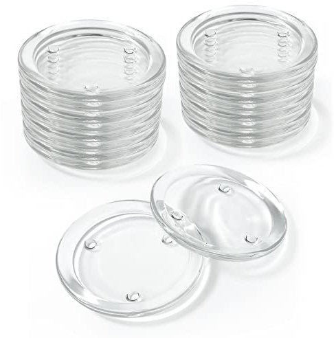 YOUNTHYE 16PCS Glass Candle Holder, Clear Glass Pillar Candle Plates, 10cm Outer Diameter, Round Candle Plates for Weddings, Parties, Home Decor