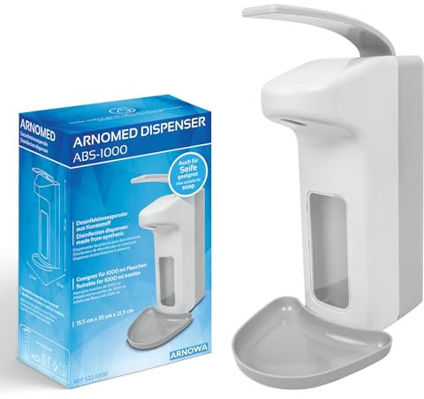 1 Distributeur de désinfectant ARNOMED en plastique, distributeur de désinfectant pour 1000ml, distributeur de savon automatique, distributeur de savon blanc pour fixation murale porte savon liquide