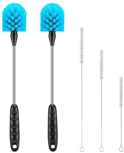 AnDocK 5 Pack Bottle Cleaning Brush Set, Stainless Steel Scrub Cleaner Brush with 14'' Long Handle and 3 Straw Brushes, Flexible for Cleaning Sport Water Bottles, Straws, Coffee Mug, Cups, Baby Bottle