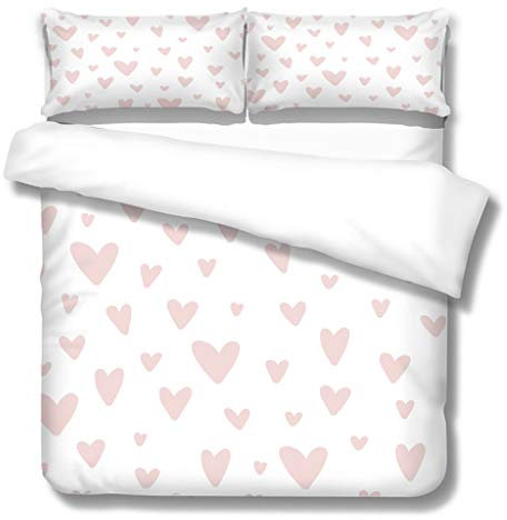 OUSIKA Set Di Biancheria Da Letto 3 Pezzi Motivo Stampa Di Cuori Rosa 3D 200X200Cm, Set Copripiumino Una Piazza E Mezza Bambini In Microfibra Con Chiusura A Cerniera E 2 Federe 50X80Cm