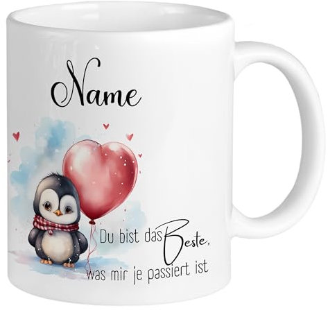 GRAZDesign Tasse für Paare Name & Pinguin Geschenk für Freund und Freundin - Spruch Du bist das Beste was mir passiert Keramik 330ml