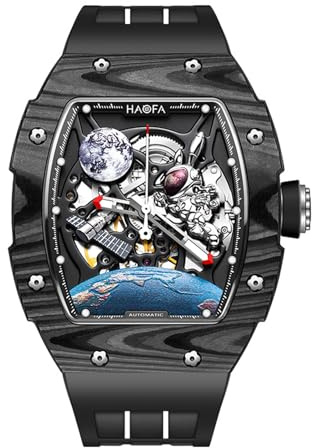 Haofa Automatische Kohlefaser 3D Mond Kaninchen Raumschiff Mechanische Uhr für Männer Hohl Wasserdicht Leuchtende Männer Uhr Lässige Mode 1986