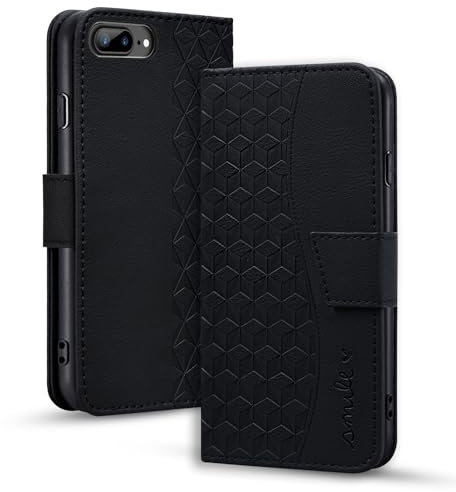 LOLFZ for iPhone 8 Plus iPhone 7 Plus iPhone 6s Plus iPhone 6 Plus Case, Flip Folio Wallet Case Premium PU Leather Card Holder Kickstand Magnetic Closure Protective Phone Case Cover - Black