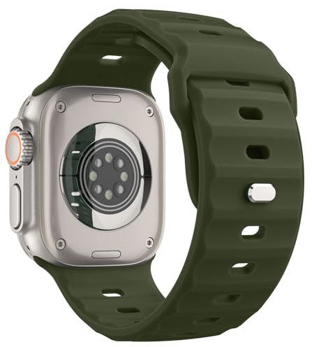 MoKo Ocean Correa para Apple Watch Ultra2 49mm 46mm 45mm 44mm 42mm para Hombres y Mujeres,Silicona Pulsera Deportiva Correa para iWatch Serie 10 9 8 7 6 5 4 3 SE Ultra2, Verde Militar