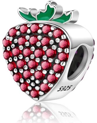 Femme Charms Délicieuses fraises Coccinelle rouge Argent Sterling 925 Pendentif avec Zircon Cubique pour Bracelet