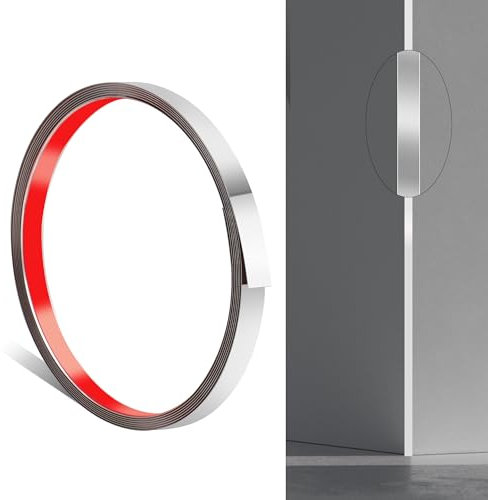 JUNART 300cm×1cm Moulure Murale en Acier Inoxydable, à Décoller et à Coller, Garniture Métallique Autocollante Flexible Pour Cheminées, Cadres de Miroir, Murs, Plafonds, Sols, Carrelages (Argent)
